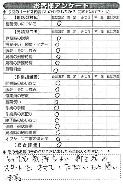 とっても気持ちよい新生活のスタートをさせていただいたと思います。